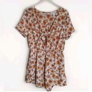 Forever 21 Yellow Sunflower Romper With Open Tie Front Womens Size 0X Plus NWOT